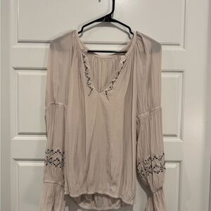 Chic Beige Women's Blouse with Embellishments
